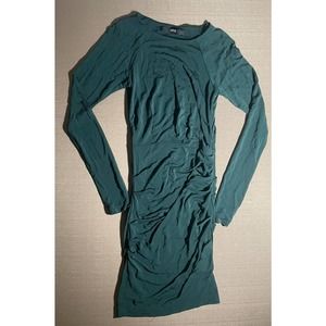 Cut25 Women's Size XS Extra Small Round Neck Dress Long Sleeve Green Ruched EUC